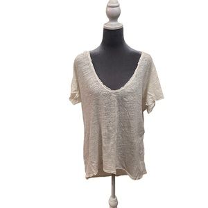Free People We The Free deep V tee lace detail in ivory size L NWT